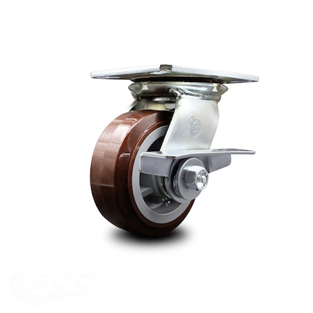 Service Caster 5 Inch Heavy Duty Polyurethane Caster with Ball Bearing and Brake SCC-35S520-PPUB-SLB